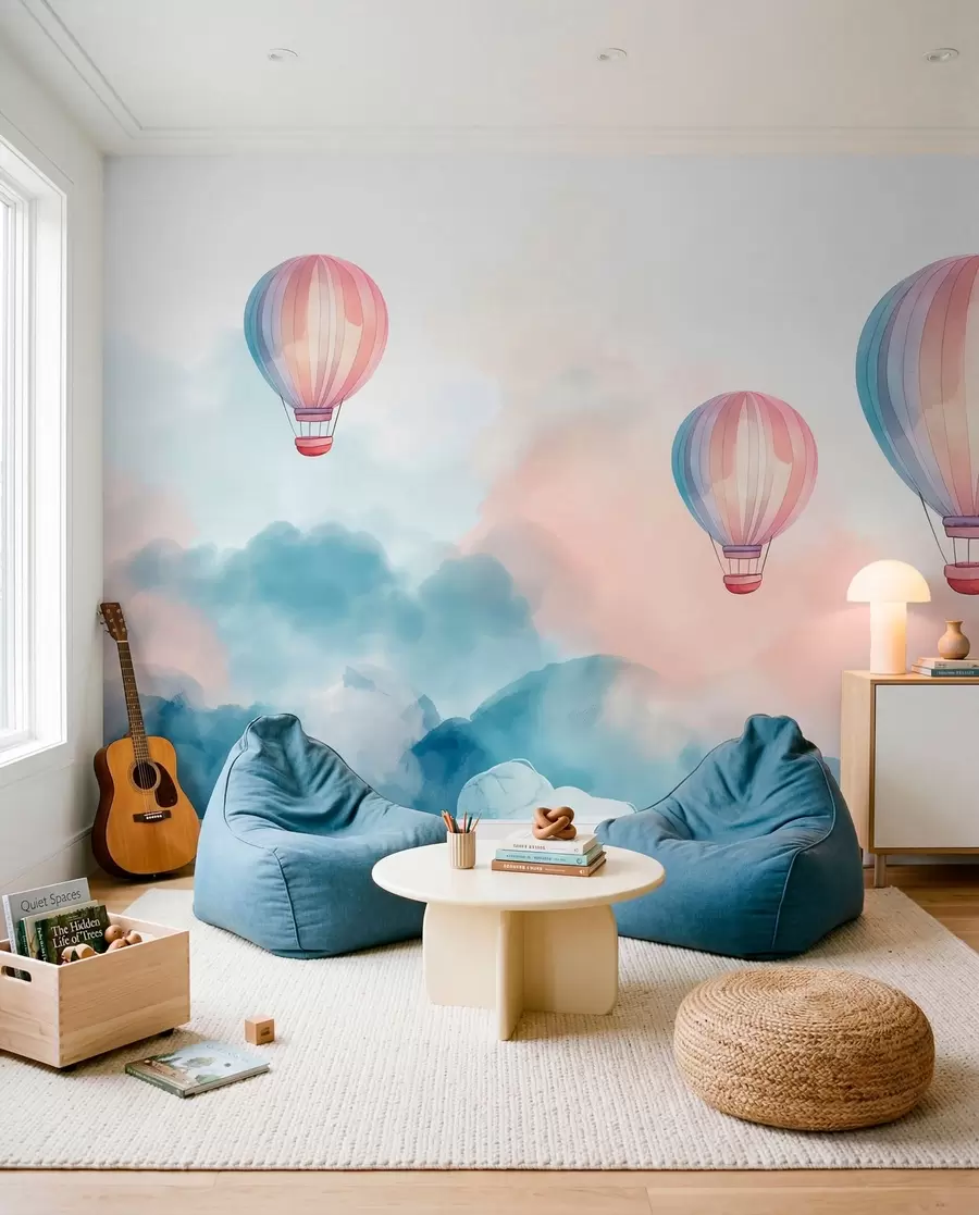 Fotobehang Aquarelballonnen in de wolken w01011