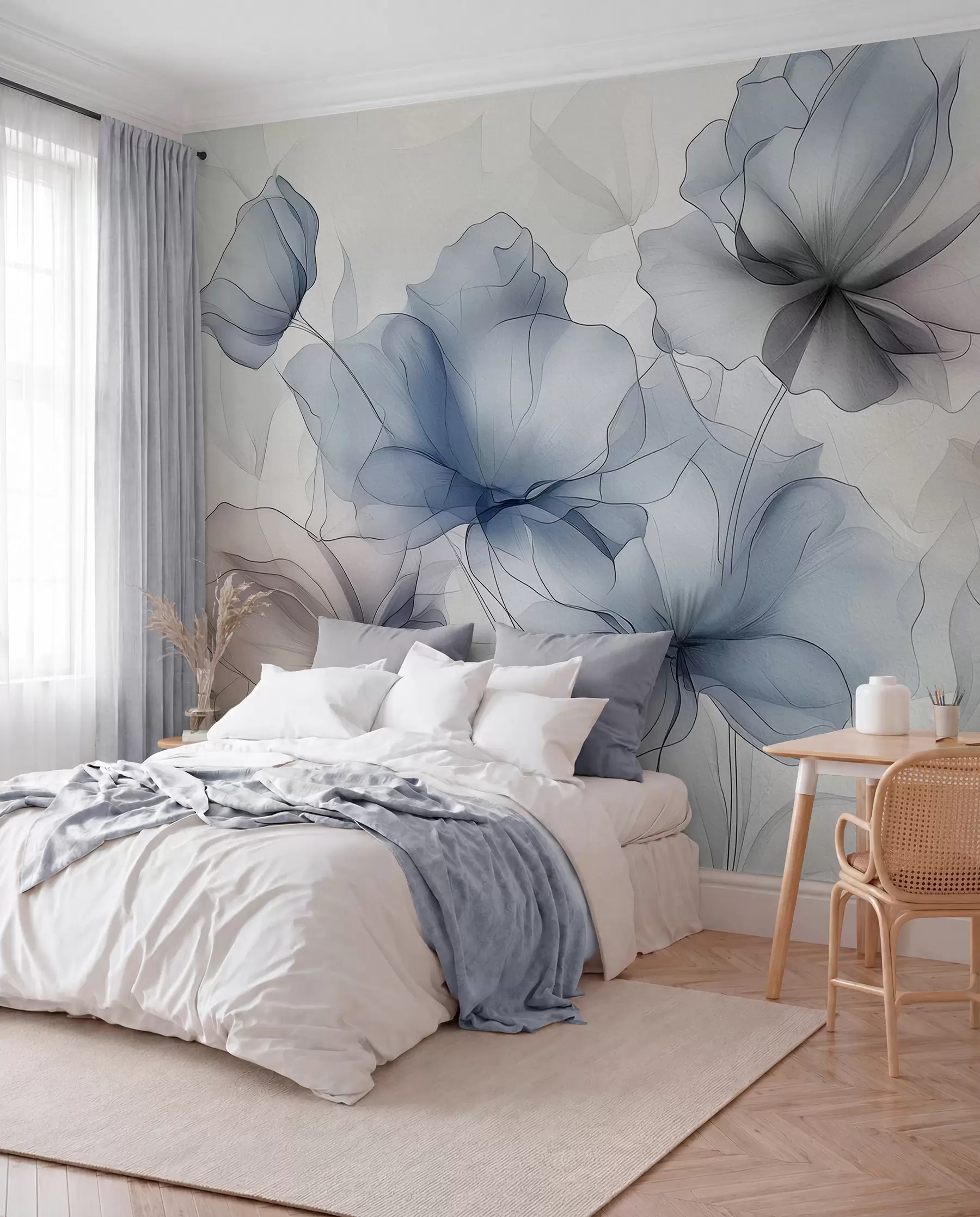 Fotobehang Abstracte bloemen op een betonnen muur w01037