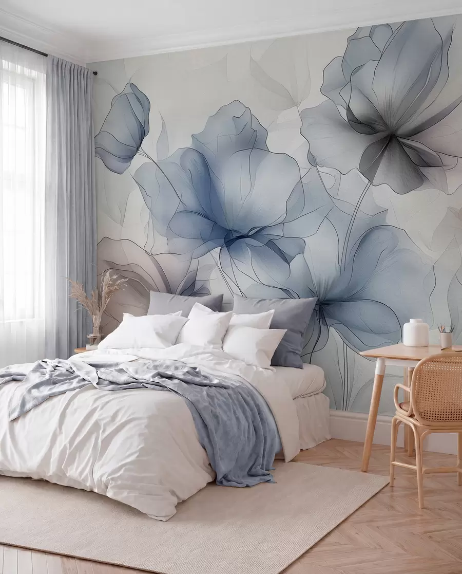 Fotobehang Abstracte bloemen op een betonnen muur w01037
