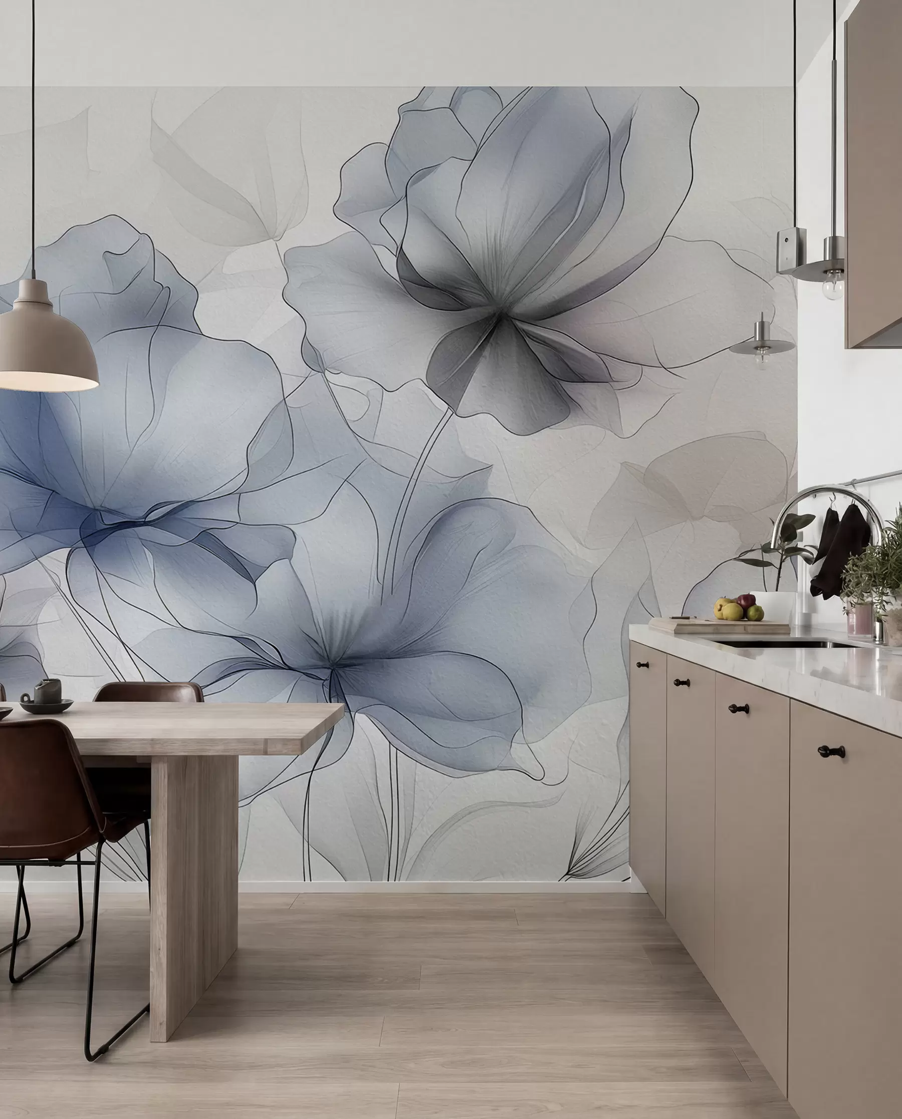 Fotobehang Abstracte bloemen op een betonnen muur w01037