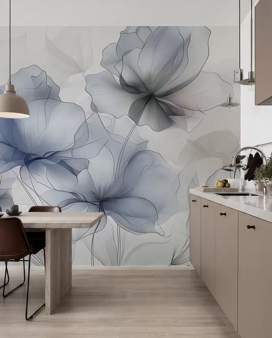 Fotobehang Abstracte bloemen op een betonnen muur w01037
