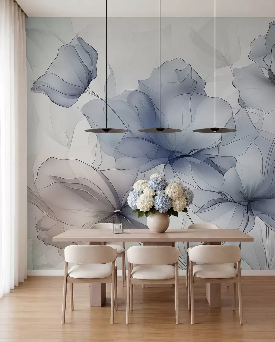 Fotobehang Abstracte bloemen op een betonnen muur w01037