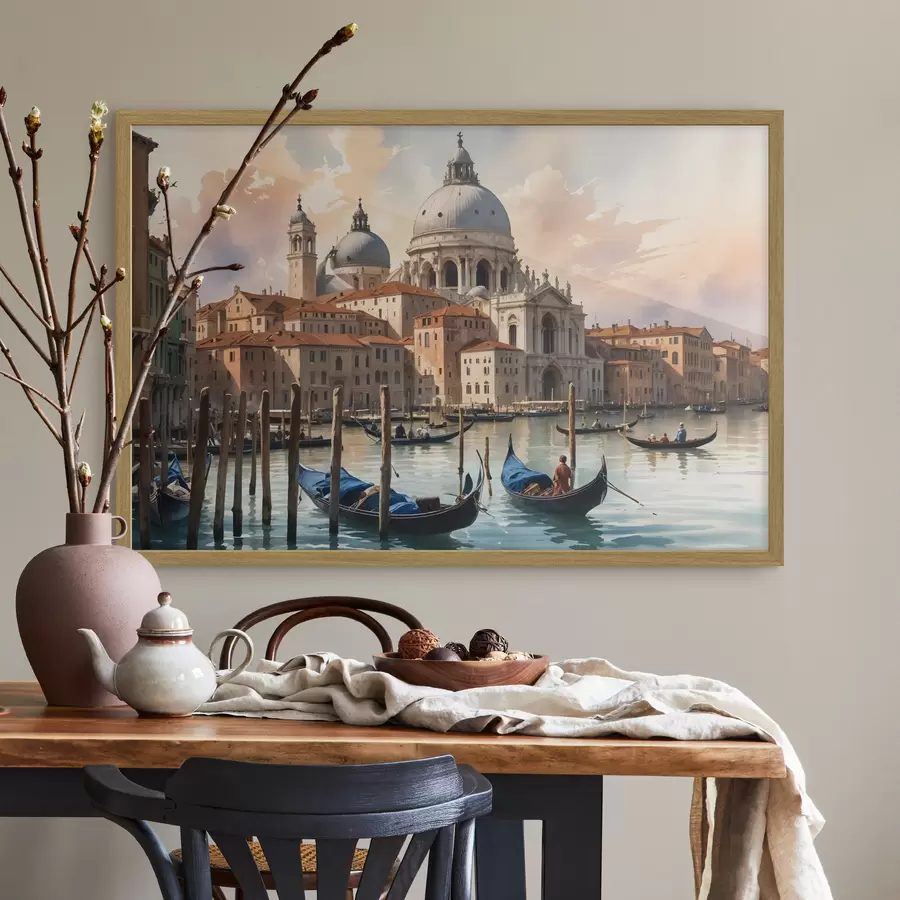 Fotobehang Een schilderachtig aquarelschilderij met uitzicht op het Canal Grande in Venetië, Italië f40573