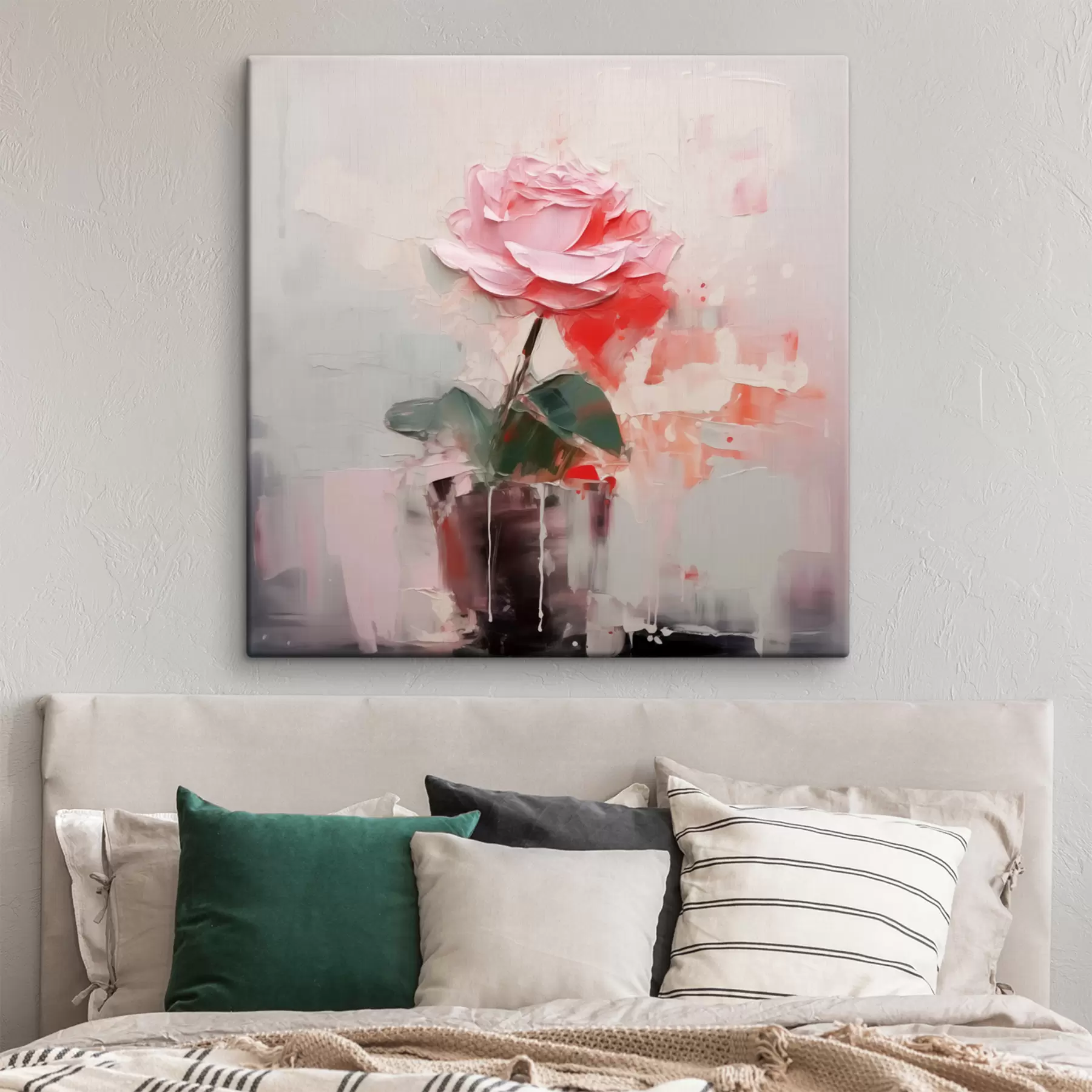  Schilderijen Abstracte roos in een vaas, grijs, roze, rode kleur s40515