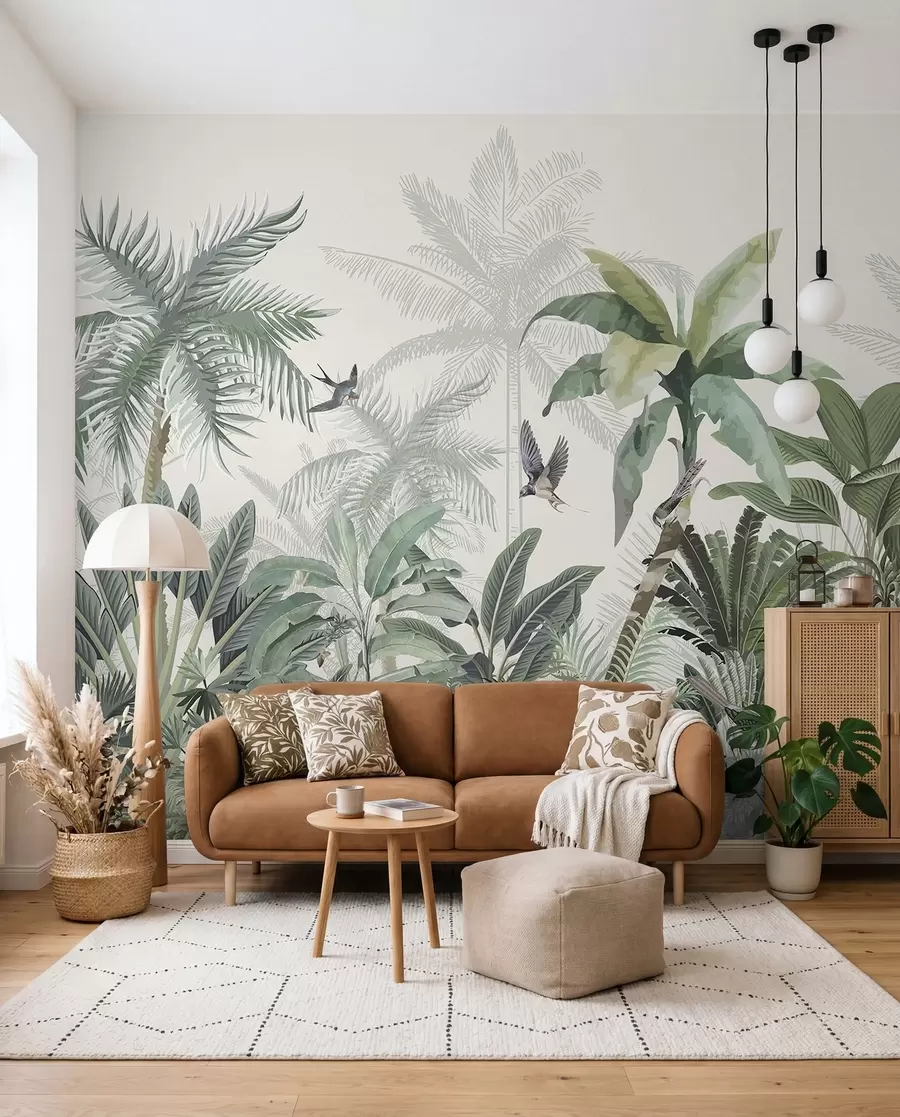 Fotobehang Lichte palmgravures w08239