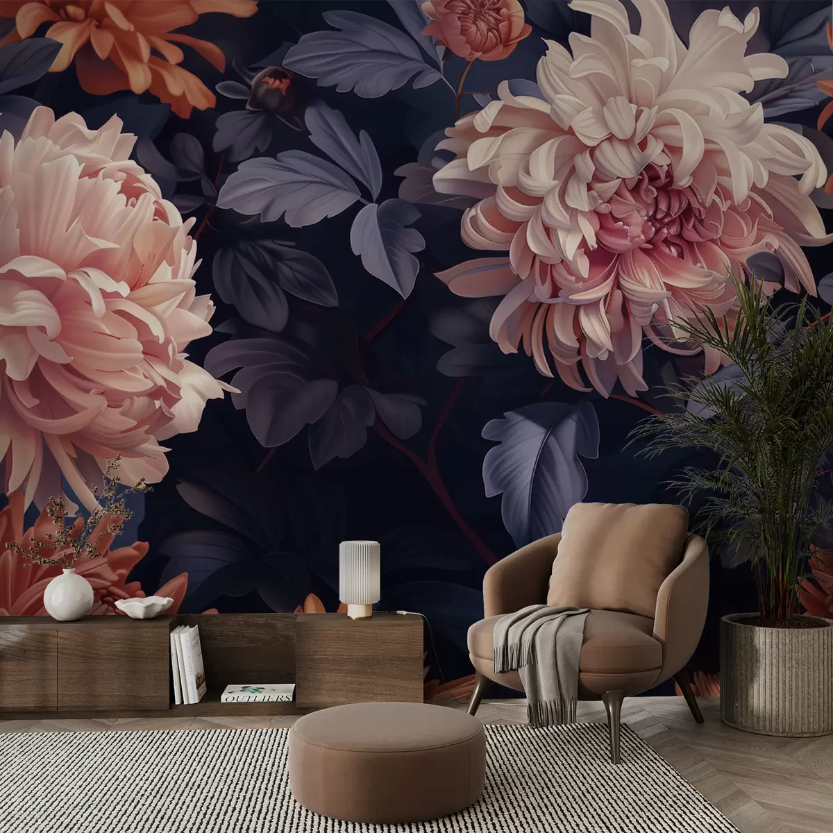 Fotobehang Elegante compositie van chrysanten in paarse tint w01431v1