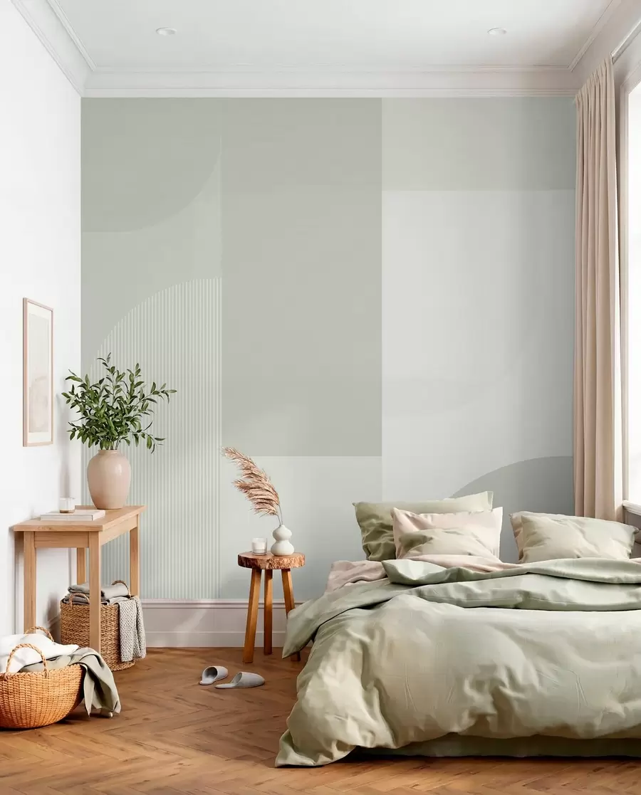 Fotobehang Blokcompositie in saliegroen w01500