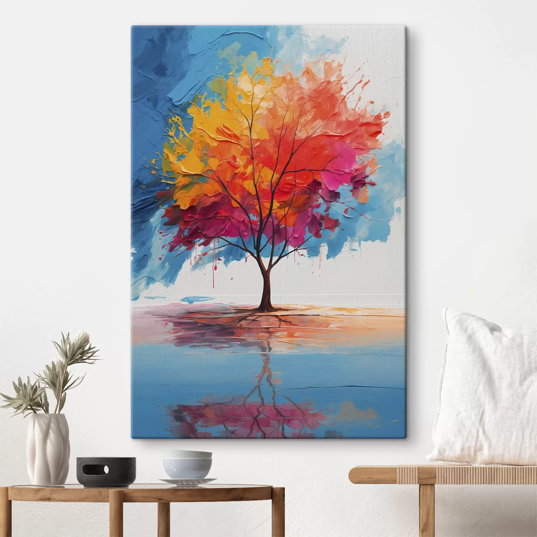 Fotobehang Abstracte veelkleurige boom op een meer s40455