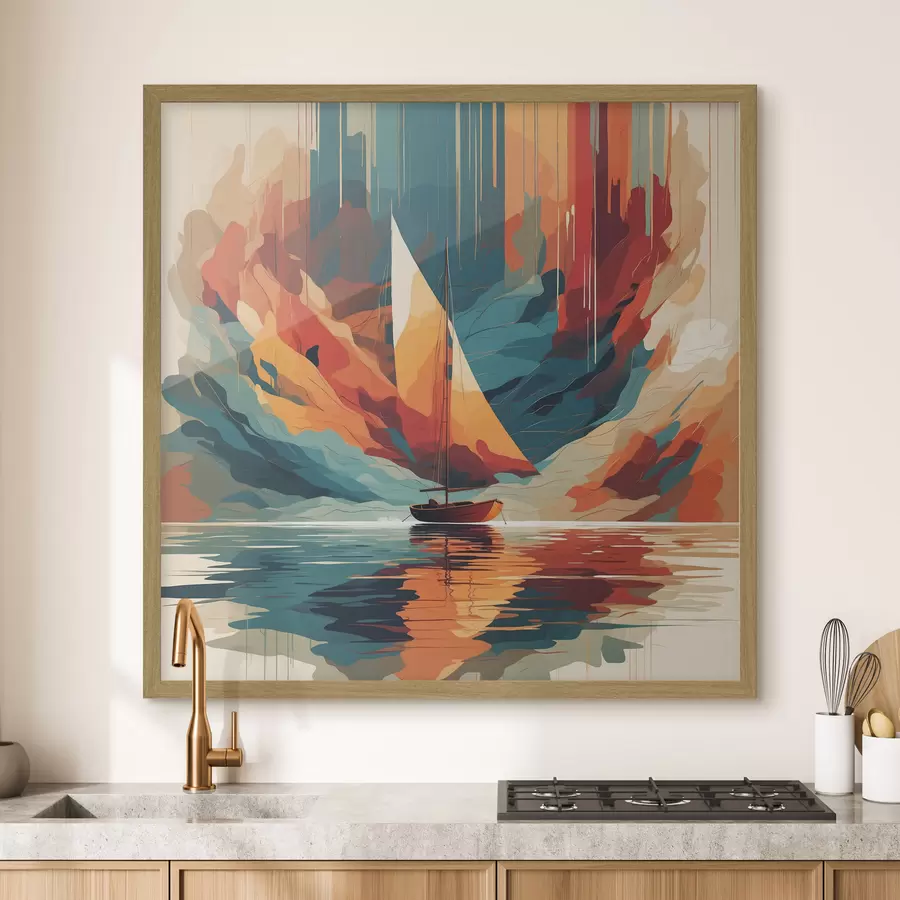 Fotobehang Boot op het meer in vectorafbeeldingen f40462