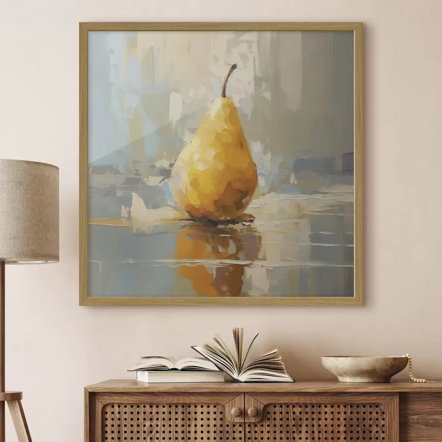 Fotobehang Peer op pastelkleurige achtergrond, geel, oranje, grijs f40690