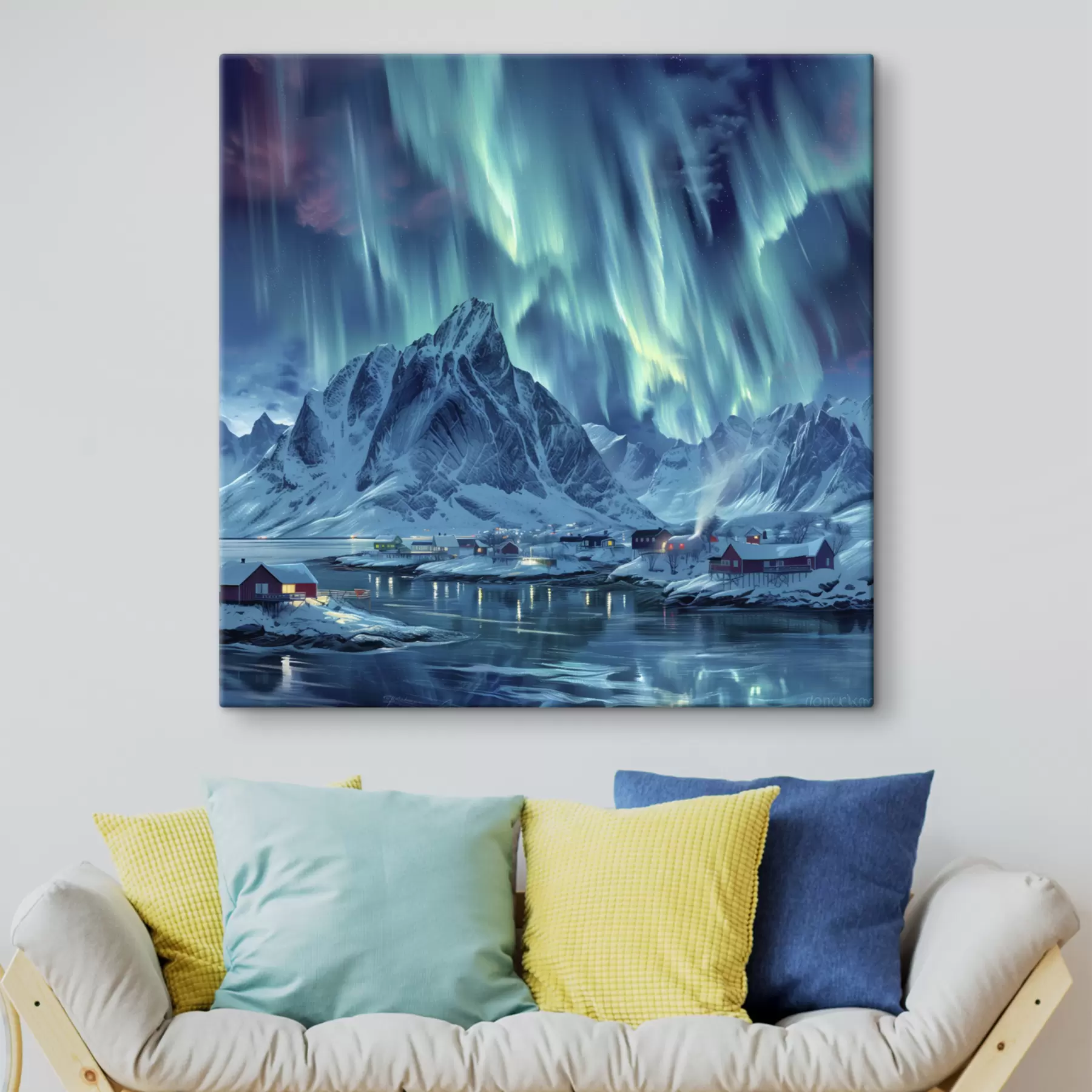  Schilderijen Magisch noorderlicht, winterdorp in Noorwegen s40301
