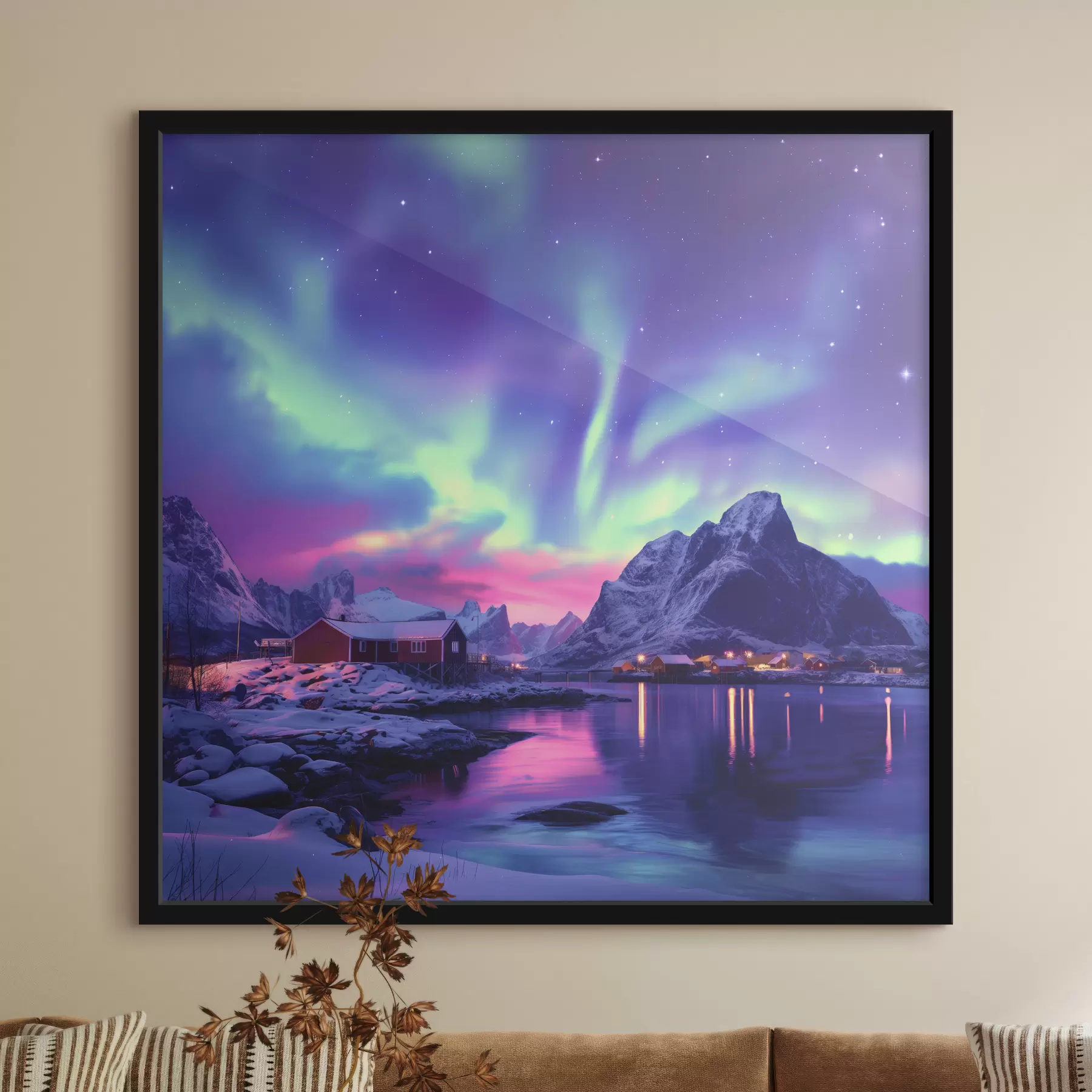 Fotobehang Noorderlicht op de Lofoten, Noorwegen natuur, winter f40298