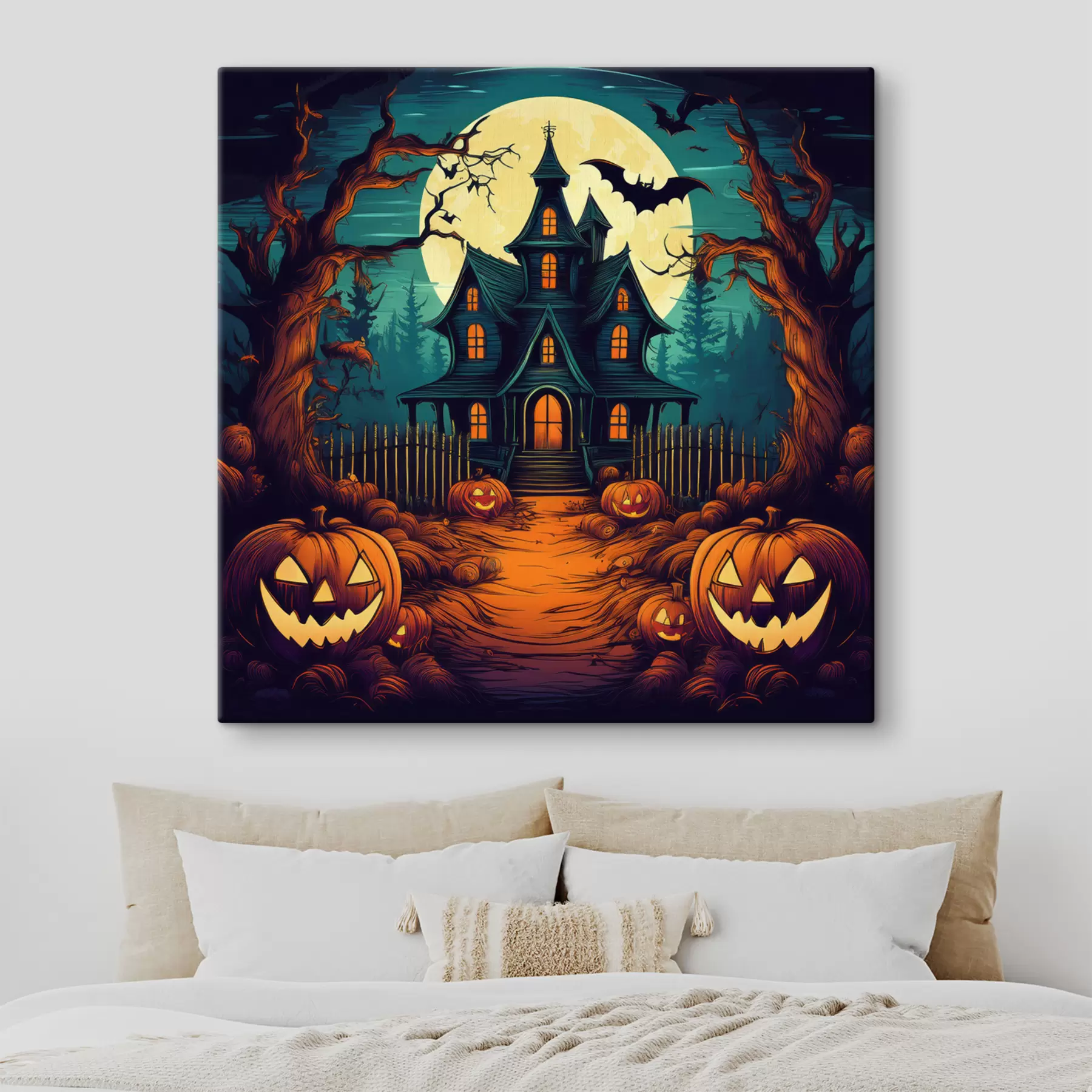 Fotobehang Halloween, kasteel in het bos, horror, vleermuizen s40715