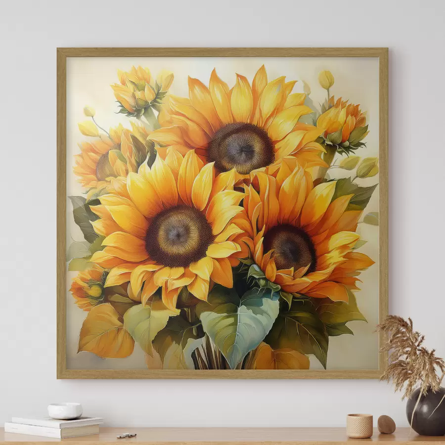 Fotobehang grote zonnebloemen, gele zonnebloemen f40710
