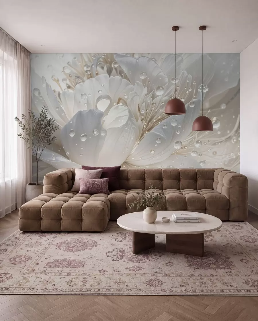 Fotobehang Dauw op witte bloembladen w08262