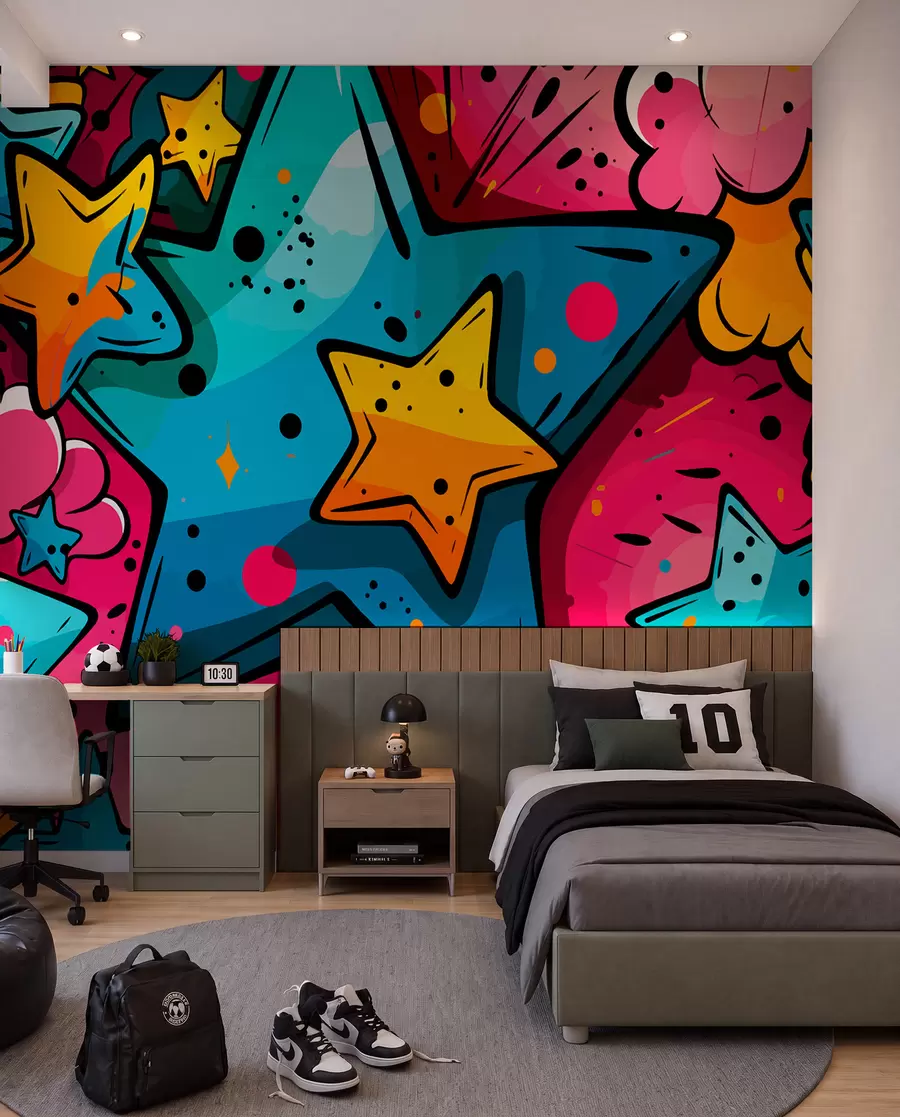 Fotobehang Kleurenexplosie in stripstijl w01063