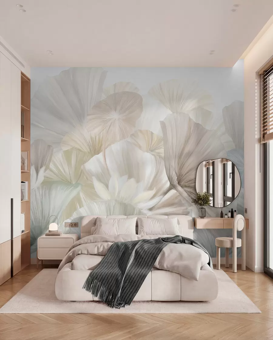 Fotobehang Bloemenwaaiers in saliegroen w08265