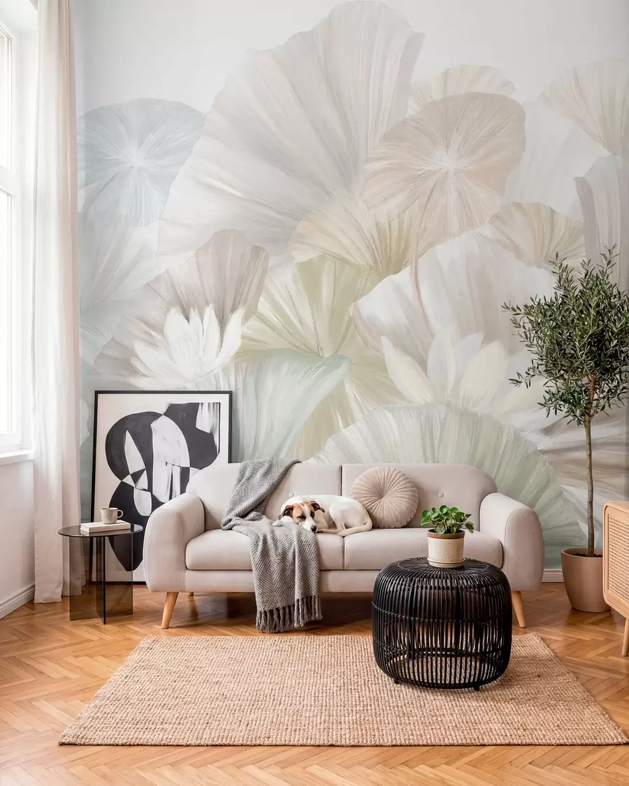 Fotobehang Bloemenwaaiers in saliegroen w08265