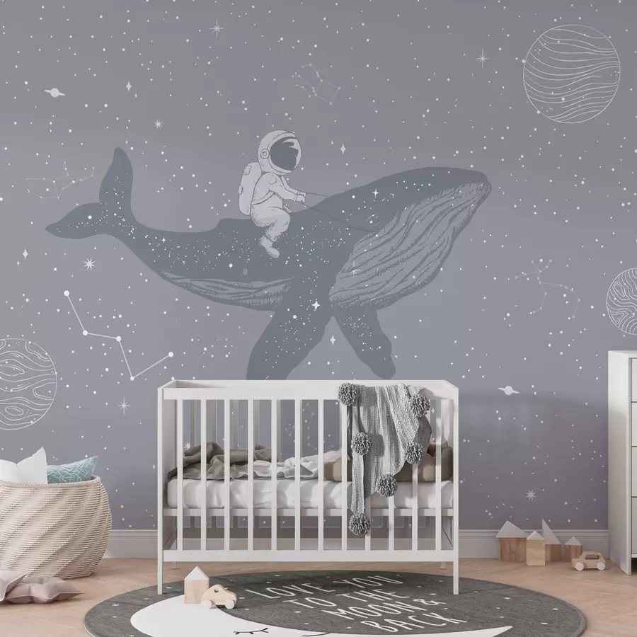 Fotobehang Astronaut en magische walvis in de ruimte w08298