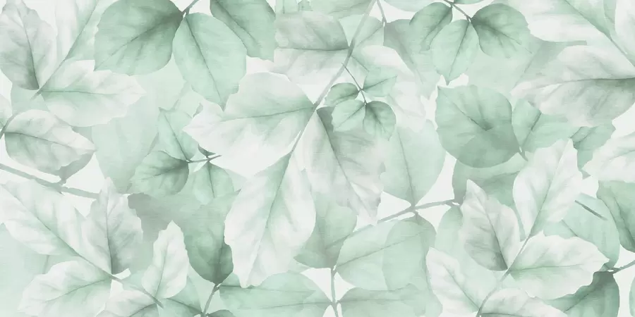 Fotobehang Behang met structuur en grote bladeren in pasteltinten groen w01090v3