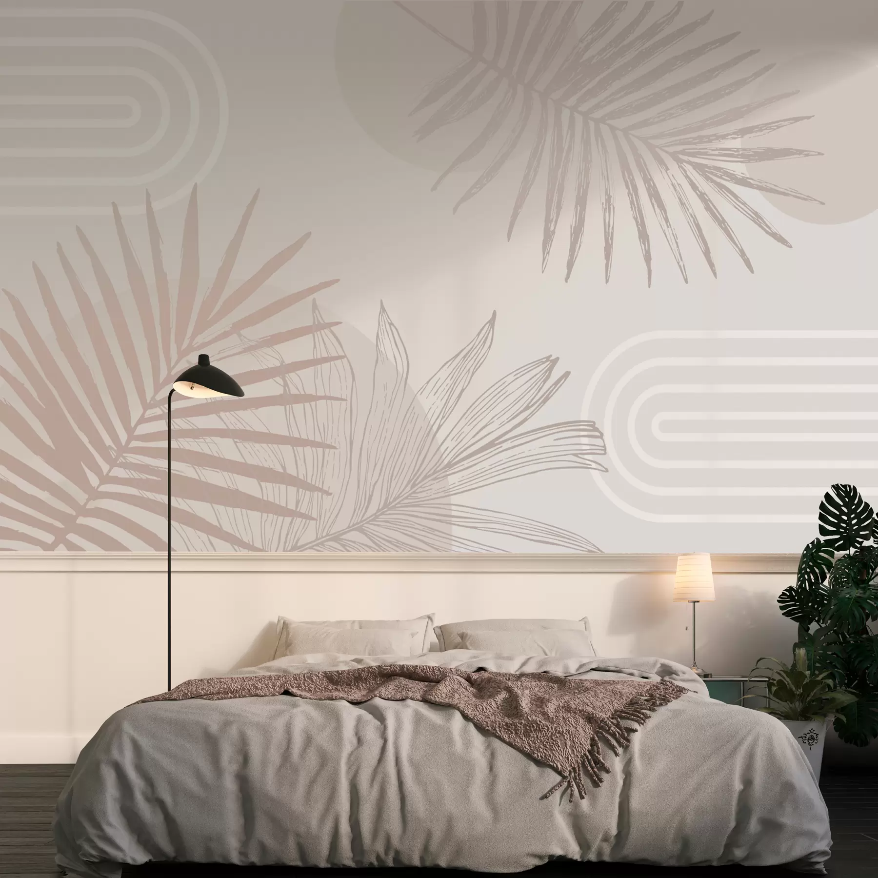 Fotobehang Geometrisch behang met palmbladeren in boho-stijl w01601