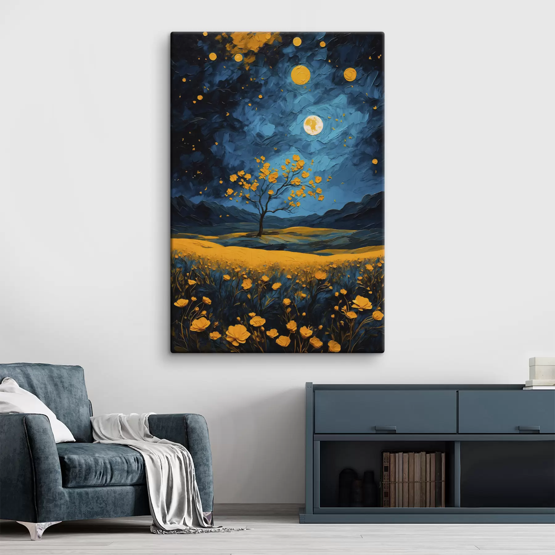  Schilderijen Veld met gele bloemen bij nacht s40643