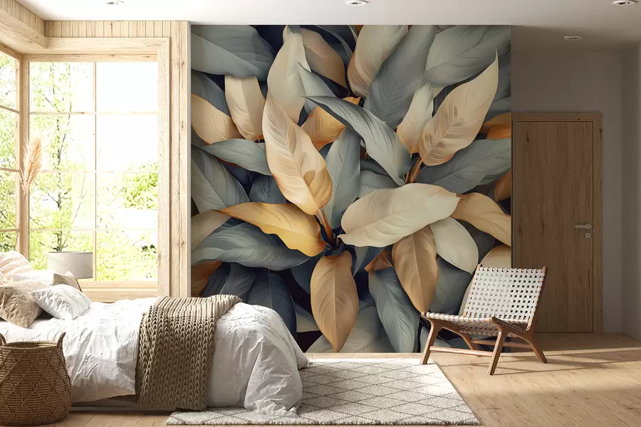 Fotobehang Tropische planten in roze en beige kleuren w01586v1