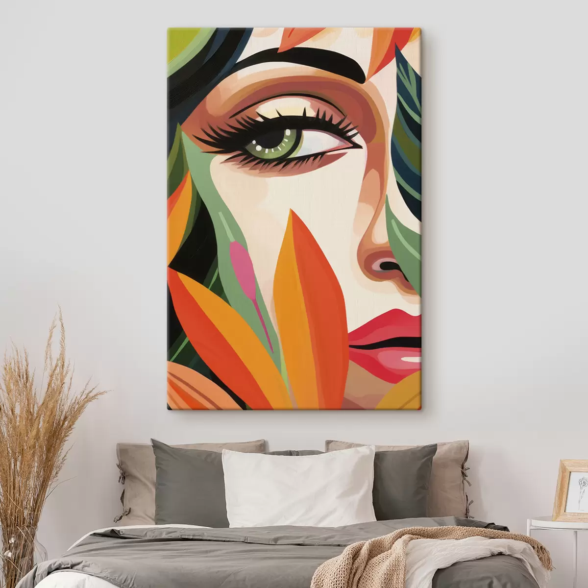  Schilderijen Mooi vrouwengezicht, geometrische abstractie, bloemen s40814