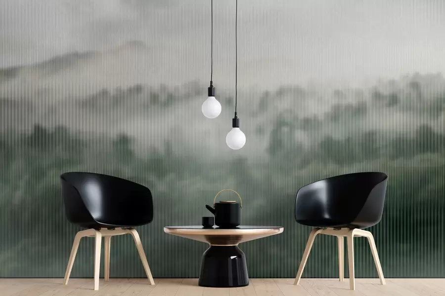 Fotobehang groen mistig bos achter het glas w01678