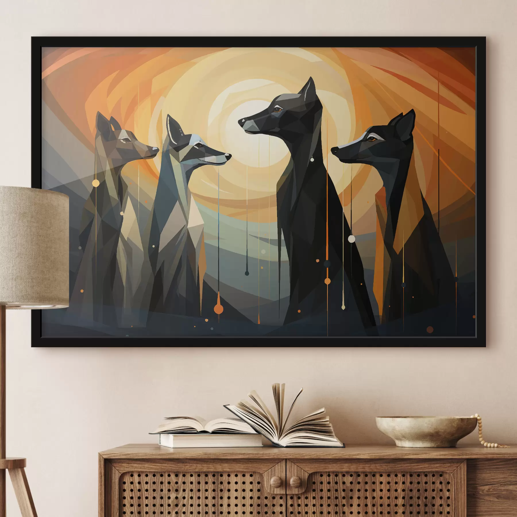Fotobehang Abstractie, felle kleuren, honden f40836