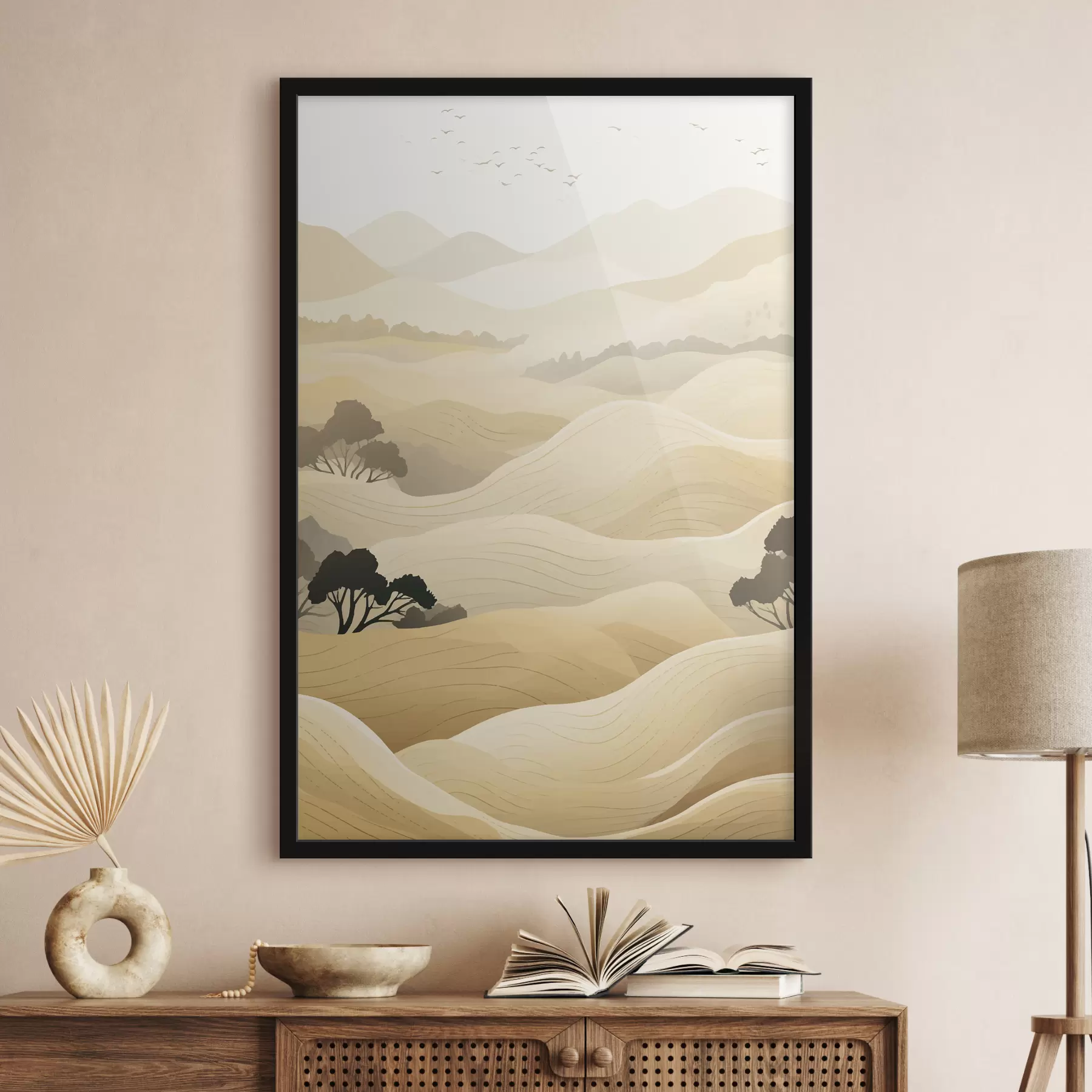 Fotobehang Heuvels, zachte kleur, bomen f40845