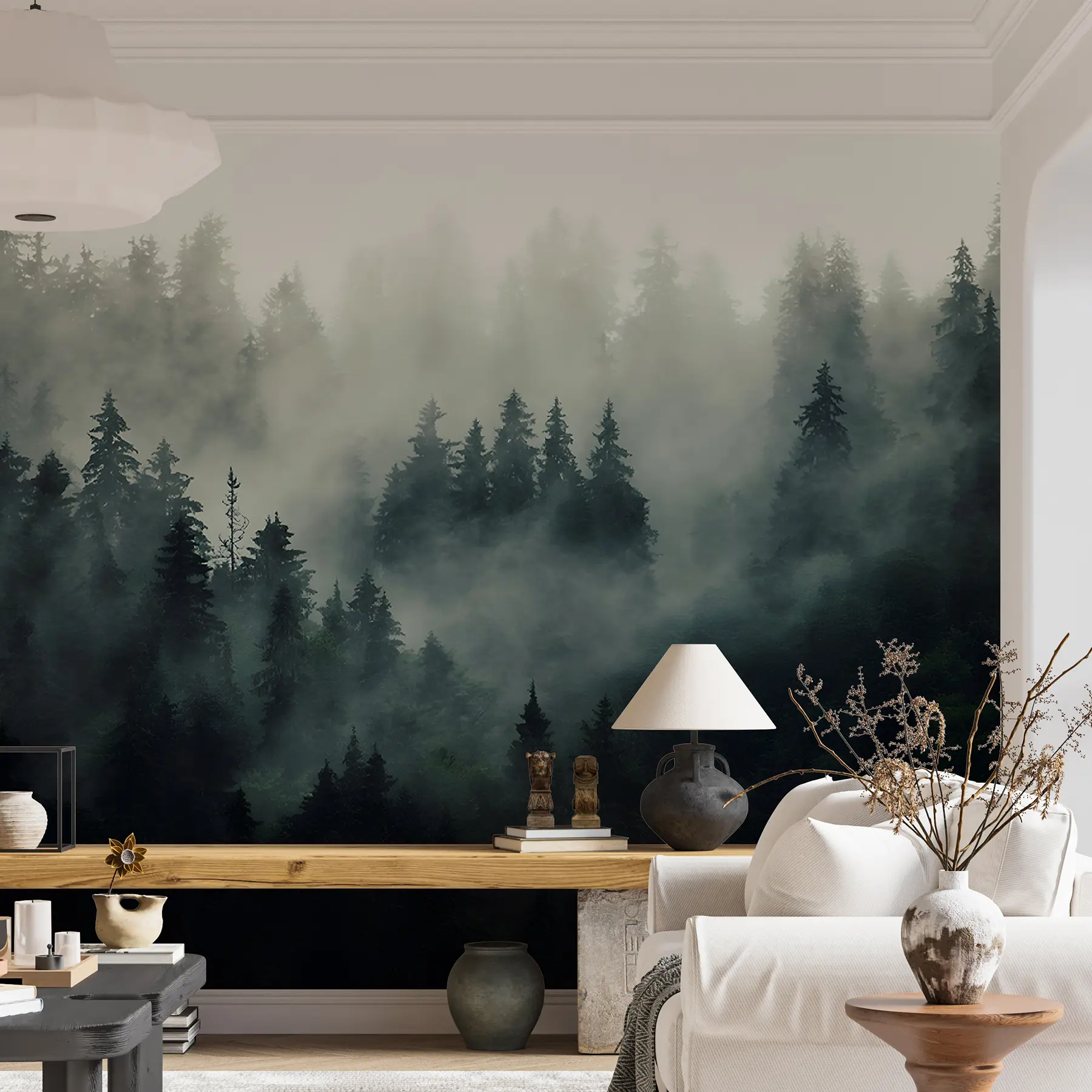 Fotobehang Mistige ochtend, bos u36439