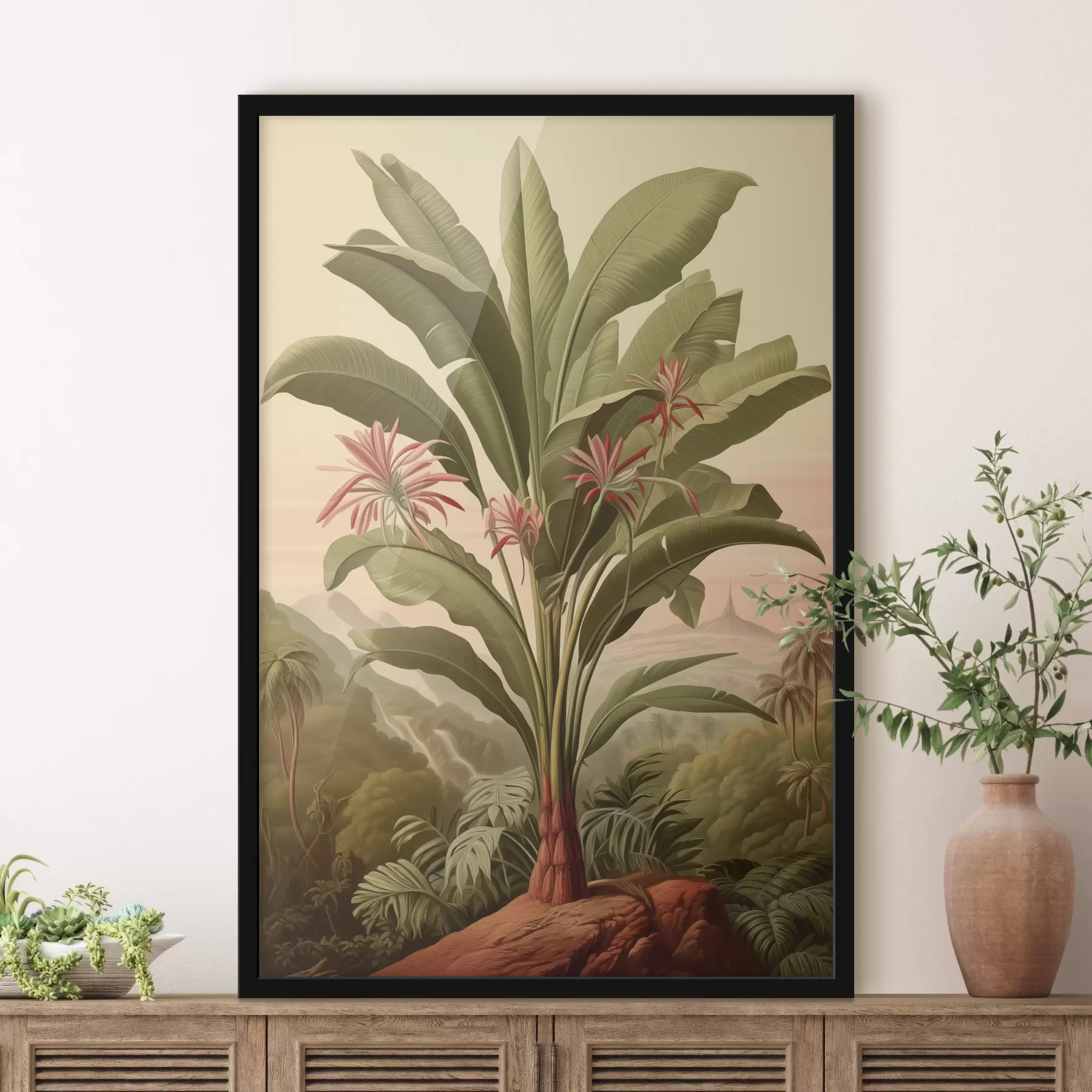  Schilderijen Vintage bananenpalm, groene kleur f40878