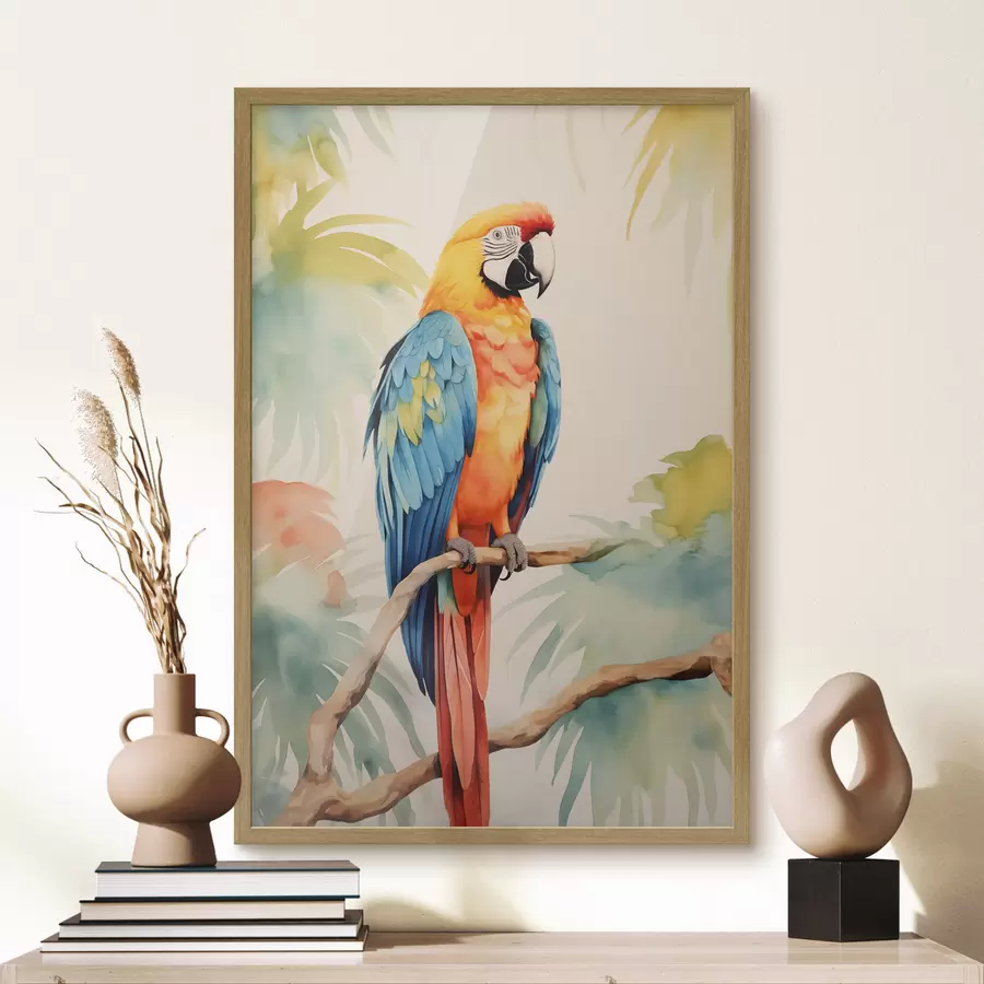 Fotobehang Een kleurrijke ara papegaai zit op een tak f40879