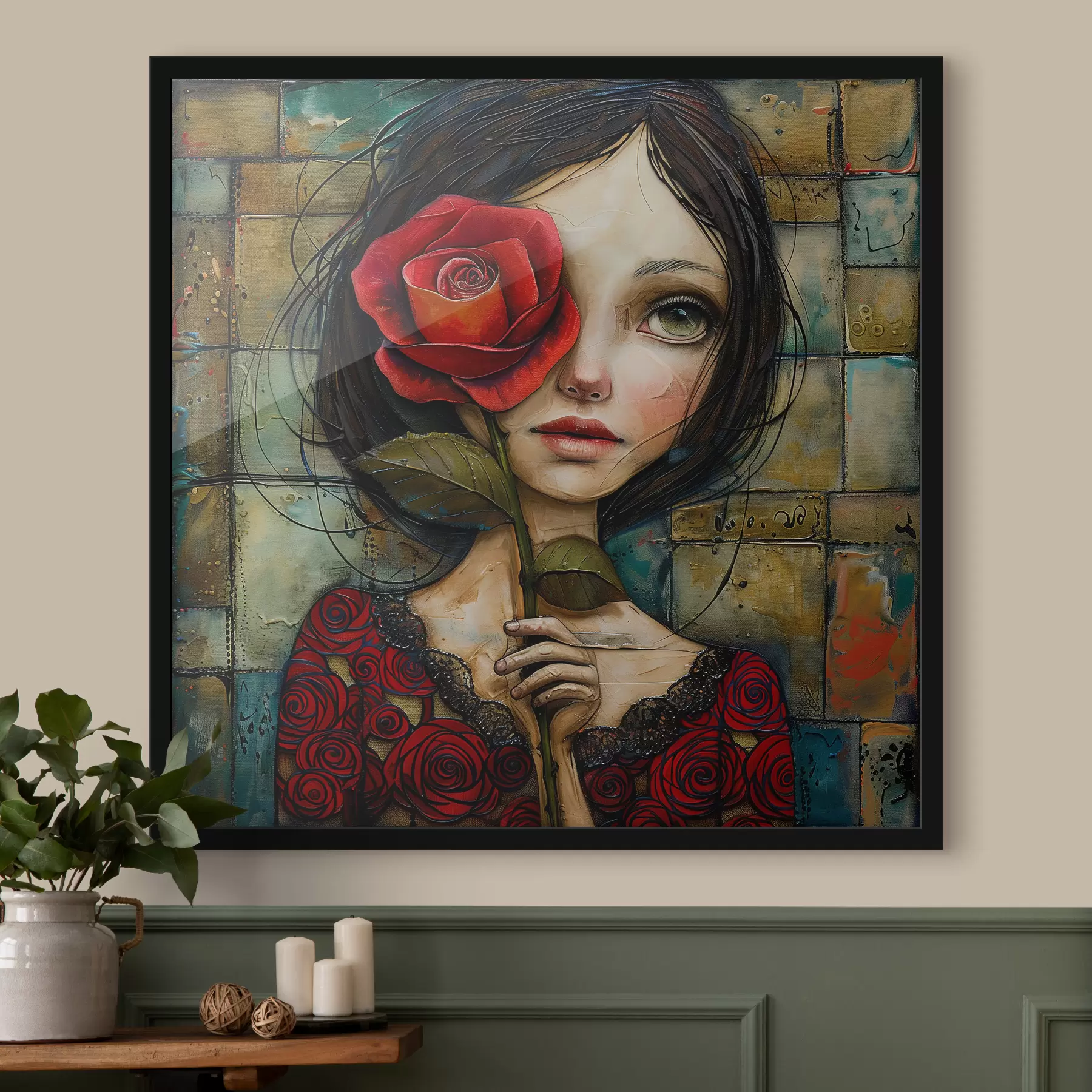 Fotobehang Aquarel meisje met roos f40895