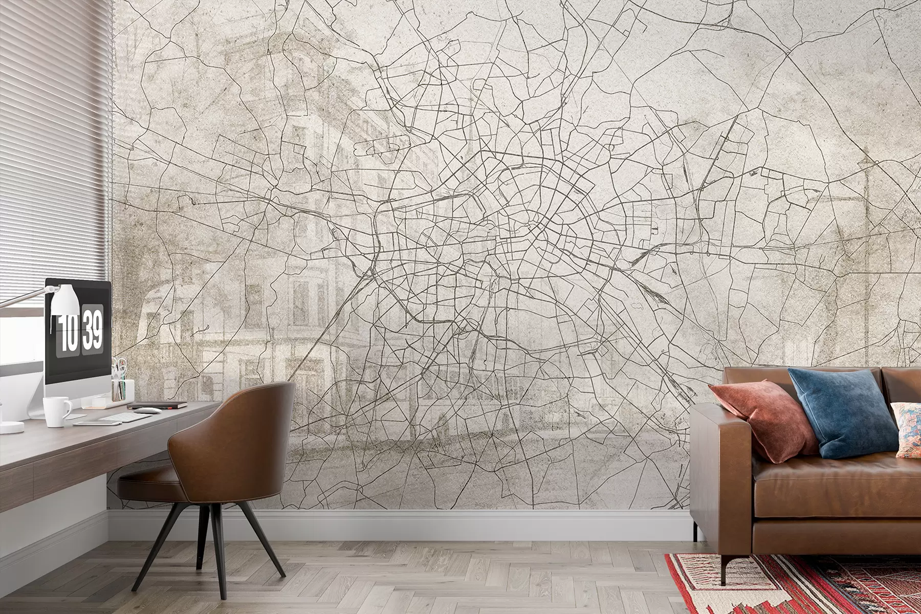 Fotobehang Plattegrond Berlijn, lijntekening, architectuur, Duitsland, beige kleuren w01696