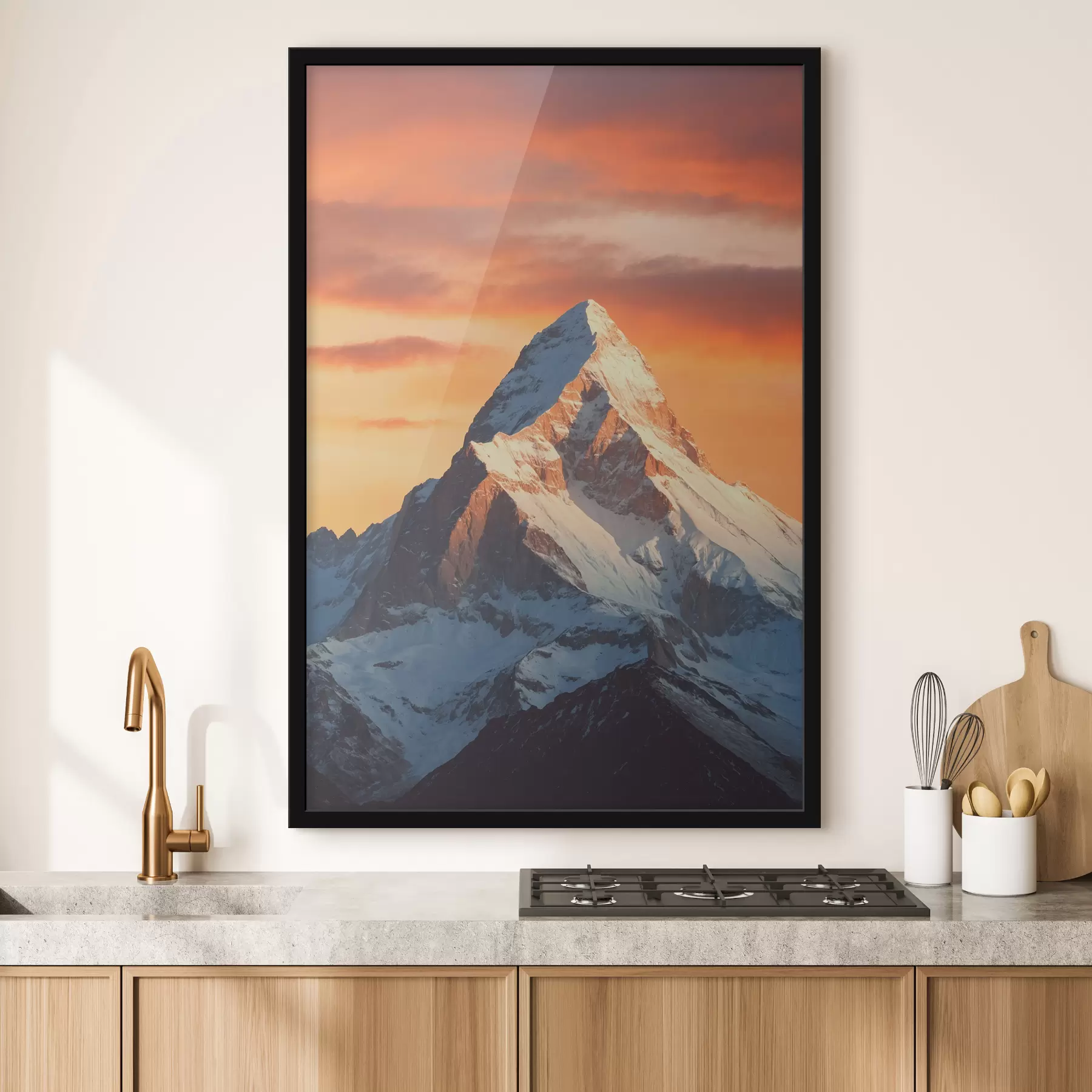  Schilderijen Besneeuwde berg en oranje lucht f40852