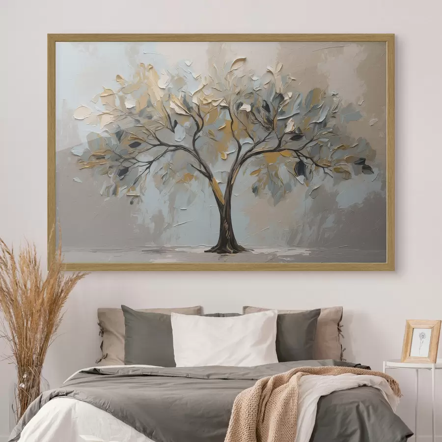 Fotobehang Boom op abstracte olieverfachtergrond f40858