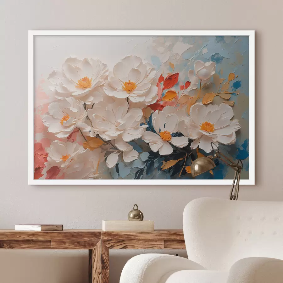Fotobehang Abstracte witte bloemen in olie f40862