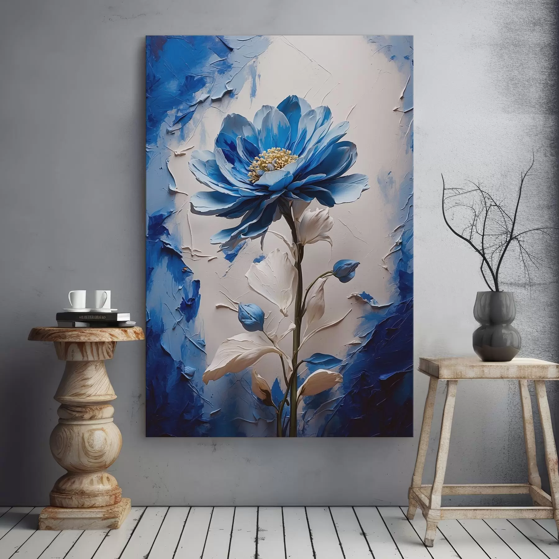 Fotobehang Elegante blauwe bloem met zachte bloemblaadjes s38736