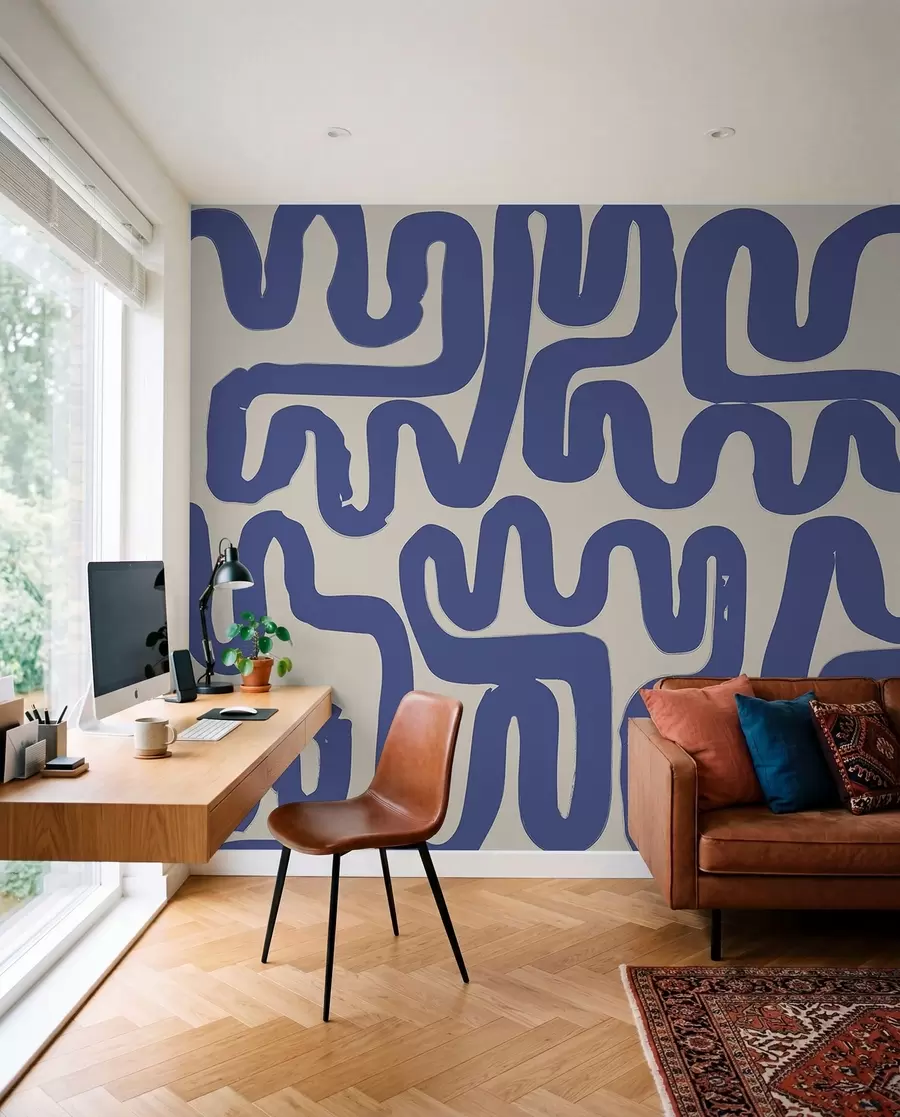 Fotobehang Kronkelende lijnen in blauw w01686
