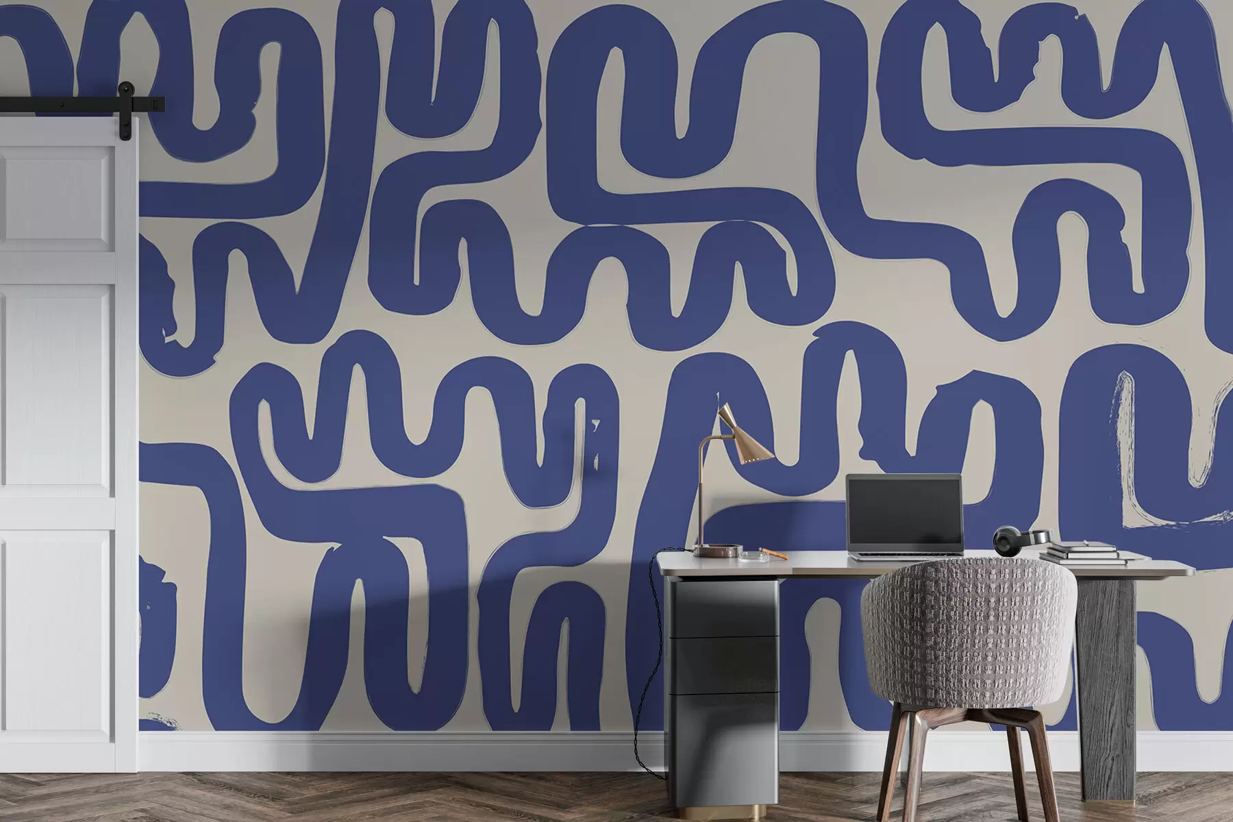 Fotobehang Blauwe kronkellijnen w01686