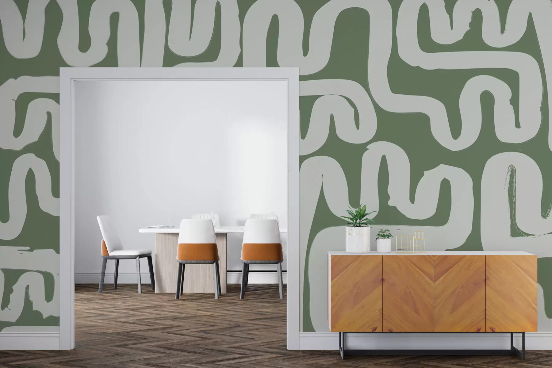 Fotobehang Groene kronkellijnen w01686v3
