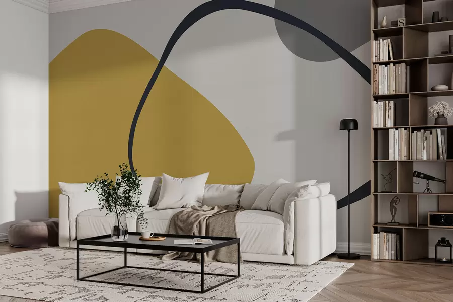 Fotobehang Geometrische gele en grijze vormen op een lichte achtergrond w01687