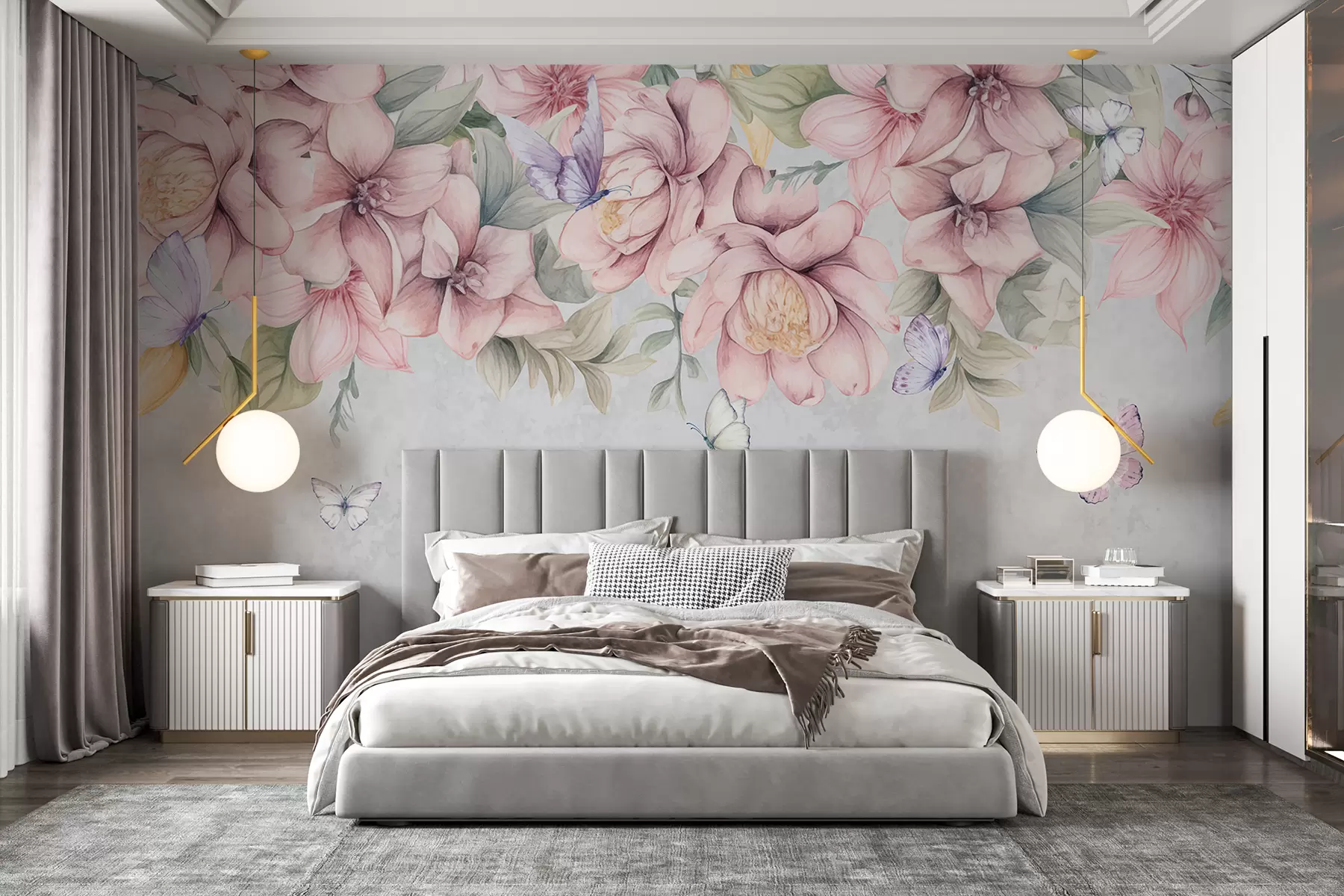 Fotobehang Een dak van roze bloemen w08331