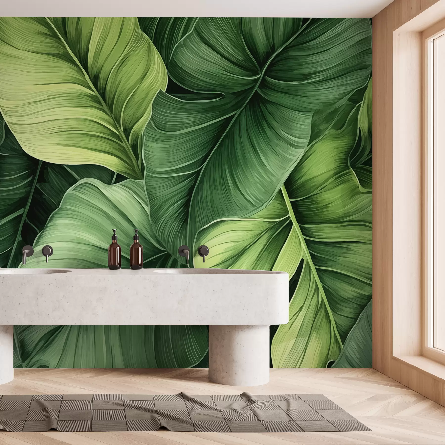 Fotobehang Grote tropische groene bladeren aquarel w01782
