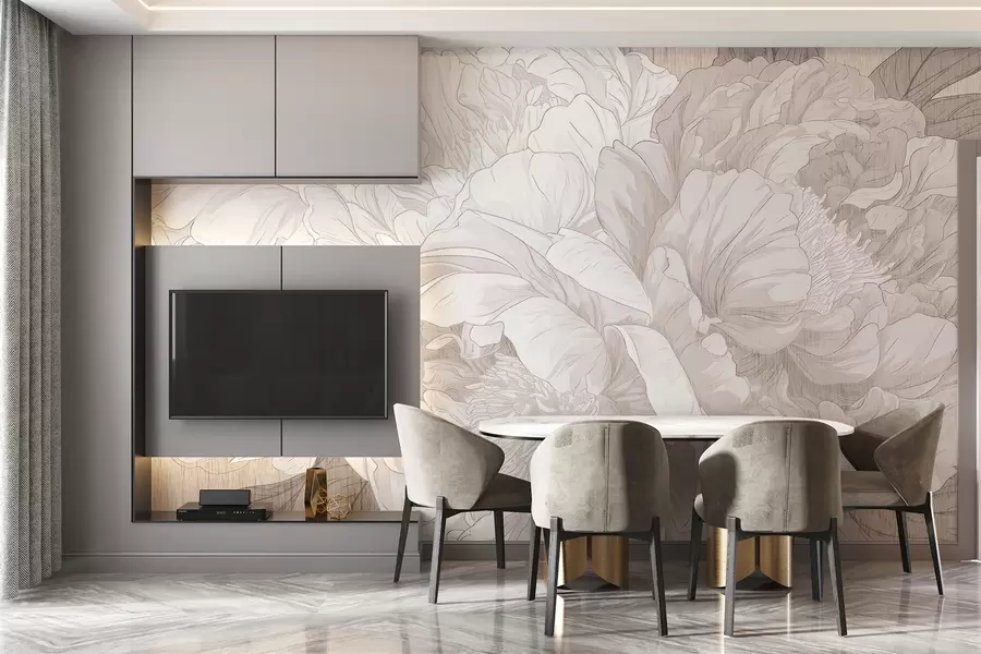 Fotobehang Gestructureerde grote pioenbloemen in beige tinten w01141