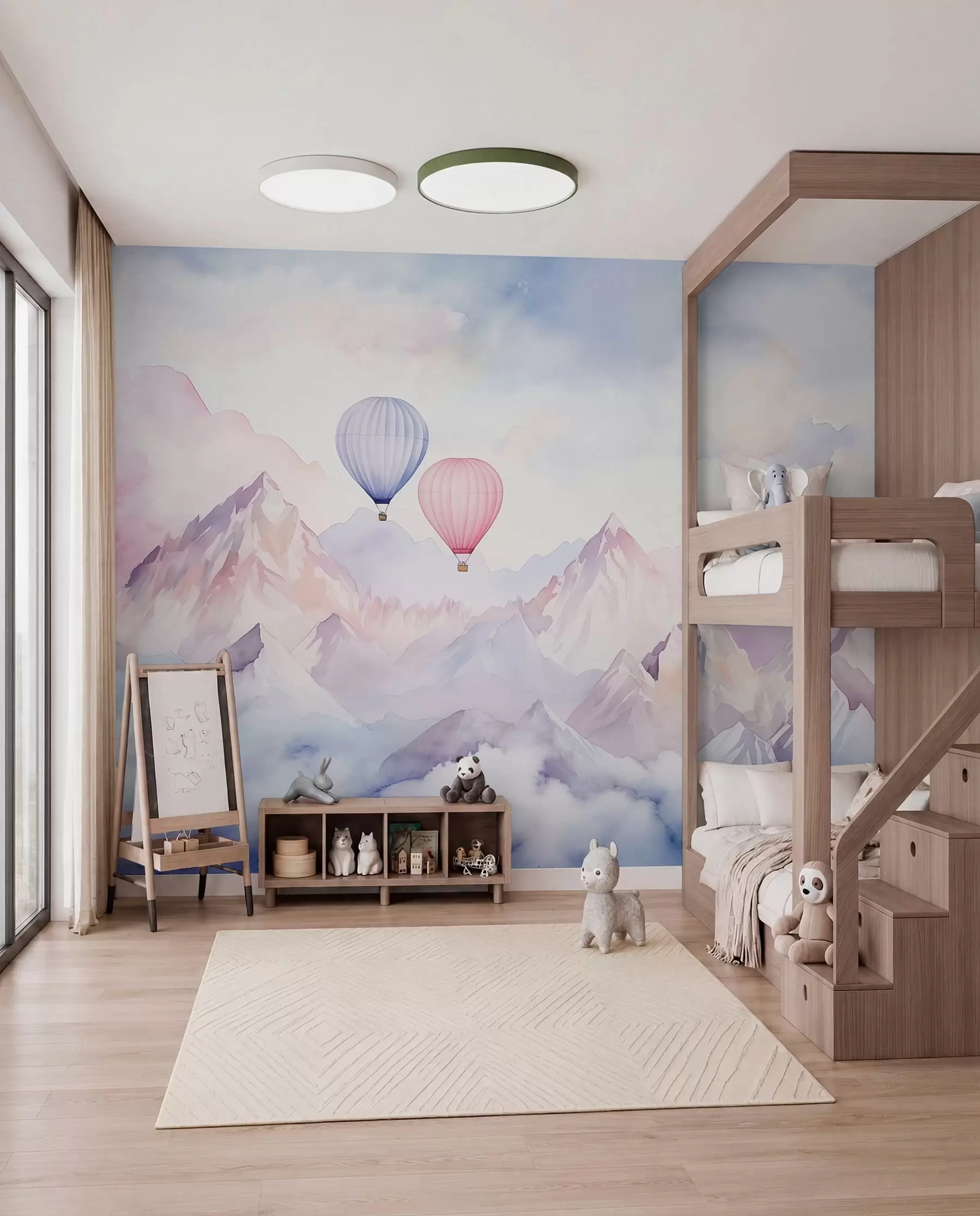 Fotobehang Ballonnen boven roze toppen w01786