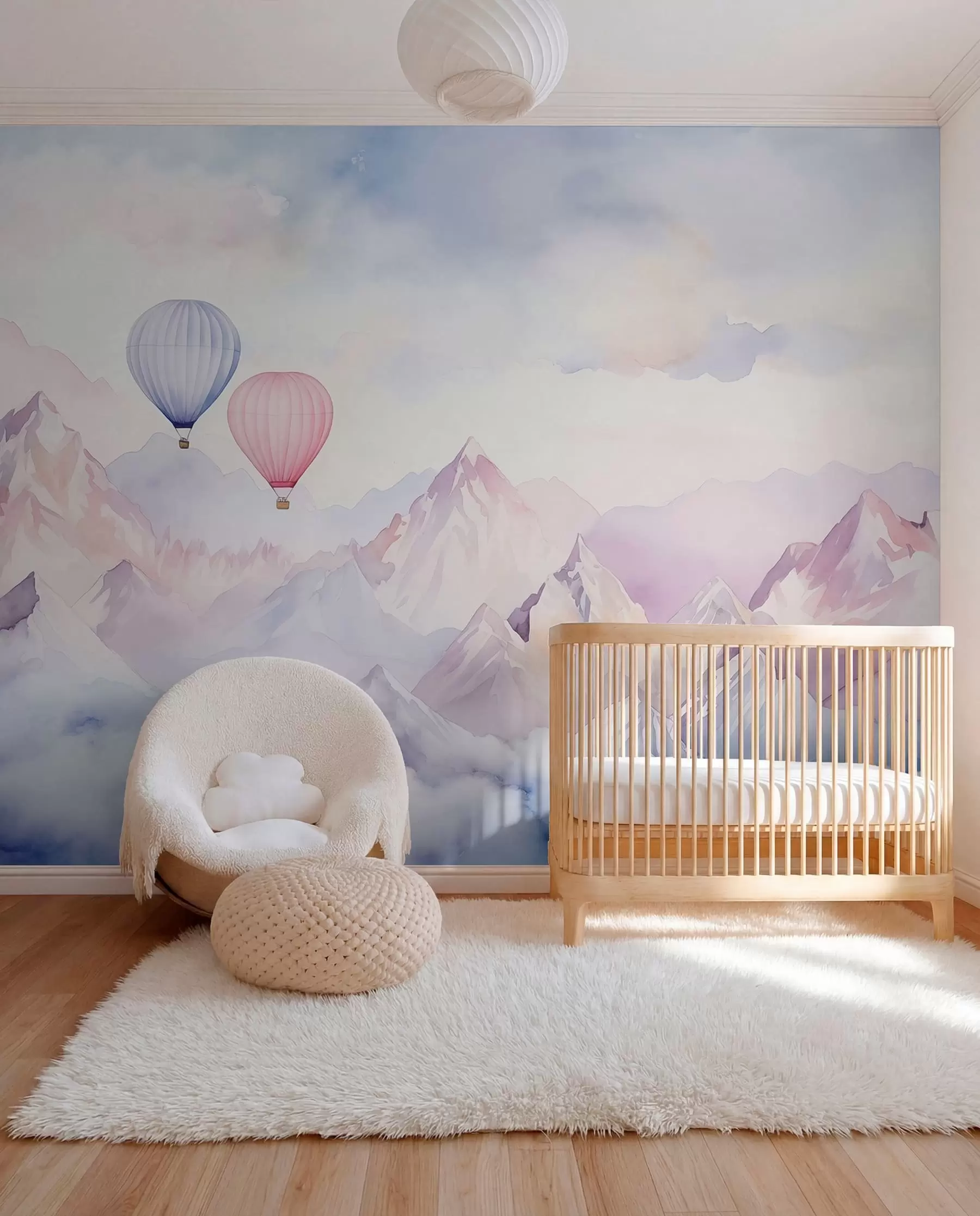 Fotobehang Ballonnen boven roze toppen w01786