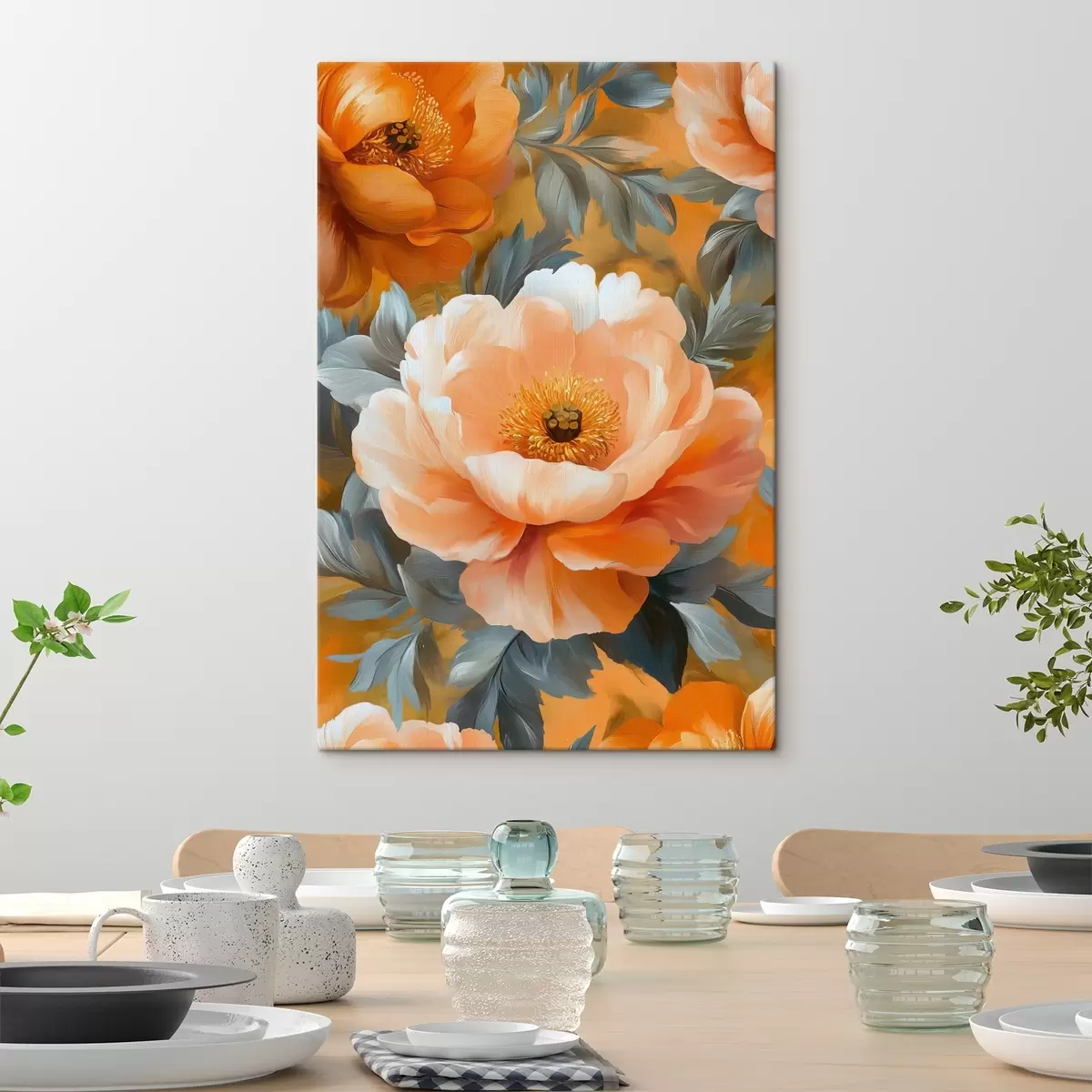  Schilderijen Grote perzikkleurige bloemen s40961